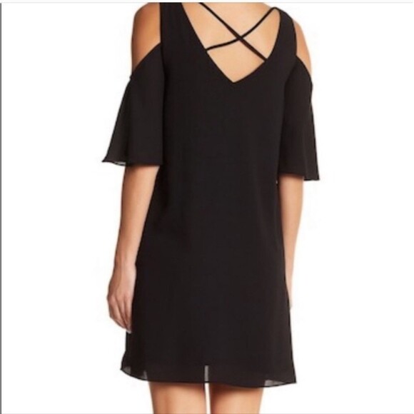 Chelsea 28 Black Flowy A Line Mini Dress Sheer Overlay Flared Sleeves Size S - Picture 3 of 7